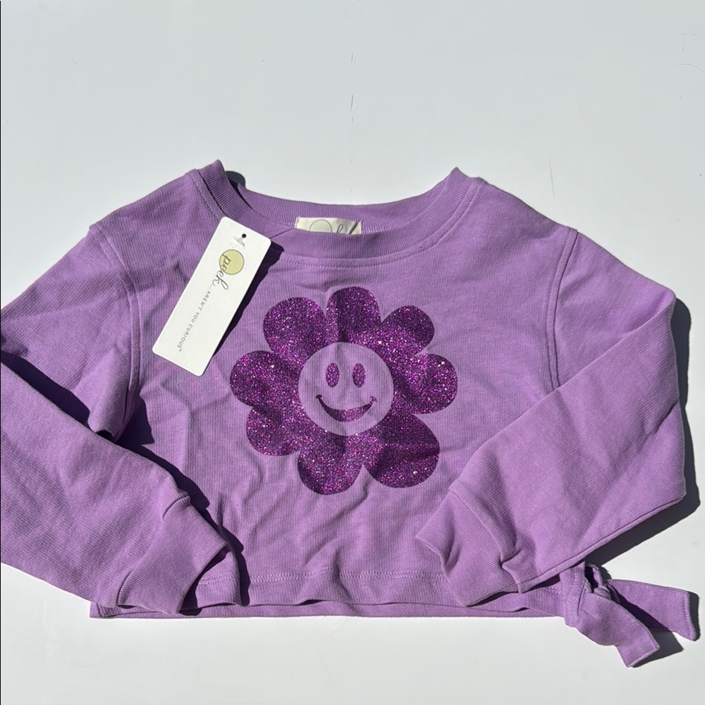 Peek Purple Glitter Smiley Flower Sweatshirt Girls 3T NWT